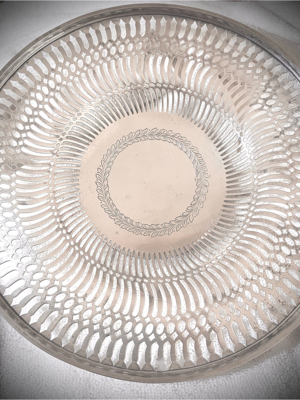 Antique Solid Sterling Silver Platter with Latticework, filigree design 1900s